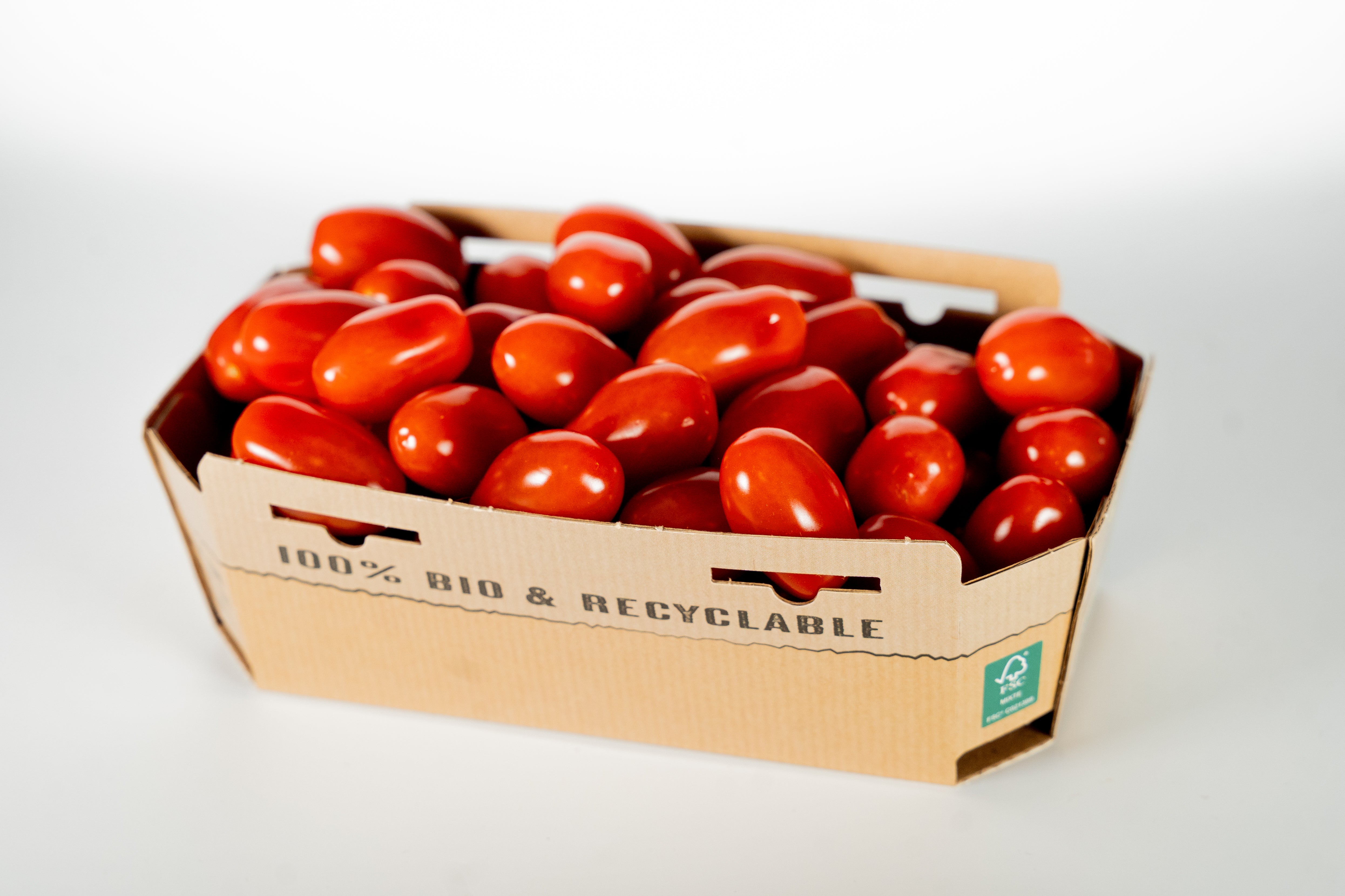 Vue d'en face barquette MARCOJEA en carton 100% bio et recyclable.