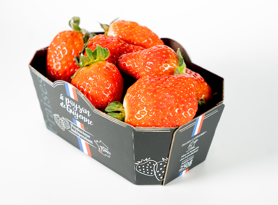 Vue en détails barquette de fruits en carton personnalisée Le Paysan de Guyenne par marcojea.