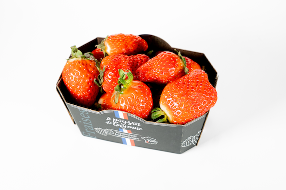 Vue du haut barquette de fruits en carton personnalisée Le Paysan de Guyenne par marcojea.